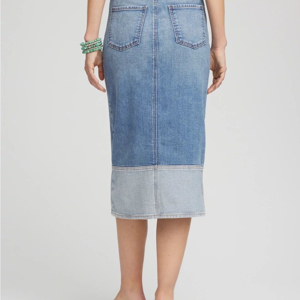 Chico's Blue Midi Pencil Skirt with Front Slit - Picture 3 of 4